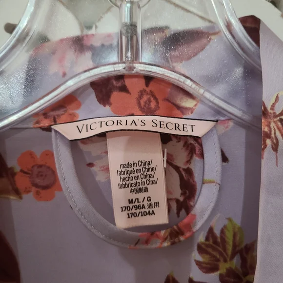 Victoria's Secret Satin Kimono Short Robe Women's Size M/L Purple Floral Lounge - Picture 8 of 9